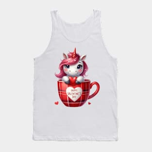 Valentine Unicorn In Tea Cup Tank Top